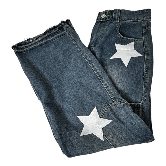 None Denim - Star Y2K Theme Wide Leg men's Blue Jeans Size ~26  Gives Muriel's Wedding Vibes